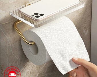 Wood Toilet Paper Holder with Shelf - Wall Mounted Modern Bathroom Decor - Handcrafted Rustic Wood Bathroom Organize