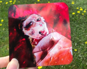 Woman Reclining in Red Coaster (Single) Designed by Jay Snelling. Perfect for hot and cold drinks. High quality. Outsider Art, Secret Santa