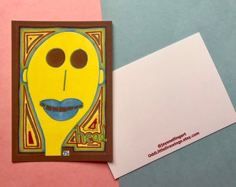 Illustrierte Postkarte - A6 Größe, Kopf Illustration, kleiner Außenseiter Druck, Dekoration, Art Brut, Postkarte, Kinderzimmer Alternative Weihnachtskarte