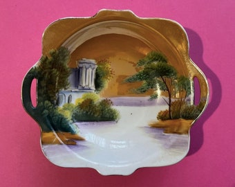 Vintage Noritake Hand Painted Dish – Japanese Porcelain Trinket or Ashtray – Landscape Scene – 1980s Decor