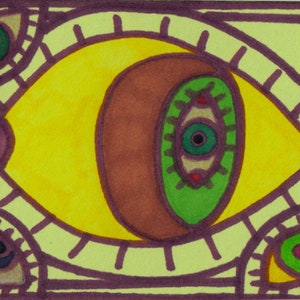 Pequeño arte de Jay Snelling. Arte forastero Brut. Minipintura. ACOE. ATC. Viendo... Pequeña pieza de arte original.