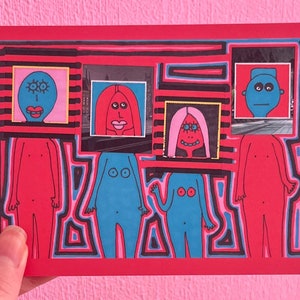 Cartão Postal Artístico - Tamanho A6, Boxheads, Impressão Pequena, Decoração de Casa, Art Brut, Cartão Postal.