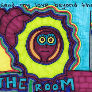 Oryginalny rysunek/obraz Jaya Snellinga - Outsider Art Brut - Niezwykłe dzieło sztuki - Podpisane. The Room. Rysunek poezji.