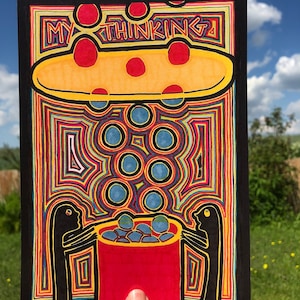 My Thinking. Outsider Art Brut Signed Art Print, Unusual Wall Art Print, Strange Poster Print, Black, Jay Snelling, Geometric, Figures