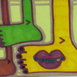 Pequeño arte de Jay Snelling. Arte forastero Brut. Minipintura. ACOE. ATC. Caminando... Pequeña pieza de arte original.