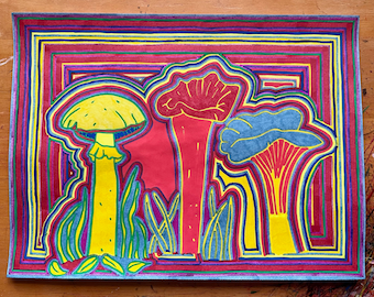 Original Drawing / Painting by Jay Snelling. Outsider Art Brut. Mushrooms. Unframed