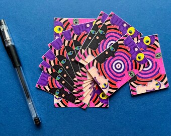 Four Faces, Sticker, 7.6 x 5.3cm, vinyl sticker, Outsider Art Brut by Jay Snelling.