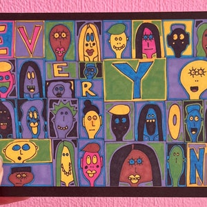 Cartolina artistica A6 unica - Piccola stampa outsider per l'arredamento della casa - Design Art Brut astratto - Delizia del collezionista