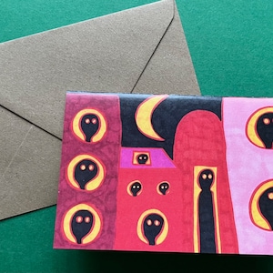 Peering Through The Windows On A Moony Night - Set of 3 Greeting Cards with envelopes (blank inside)