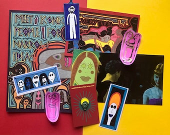 Icons Zine Bundle - Saints Zine, Enamel Pin Badge, ORIGINAL Art Stickers, 2 Postcards + Tiny Print. Outsider Art Brut. Secret Santa Gift