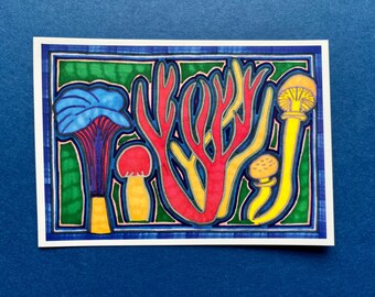 Art Postcard - Mushroom Collection, A6 Size, Small Outsider Print, Art Brut, Postcard. Fungi and Nature. Jay Snelling