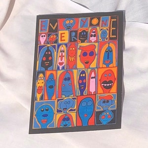 Carte postale d’art - Taille A6, Tout le monde, Petit imprimé outsider, Décoration intérieure, Art Brut, Carte postale. Amour et égalité