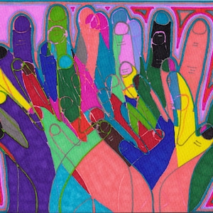 Original Drawing by Jay Snelling. Outsider Art Brut. Hands... Unframed
