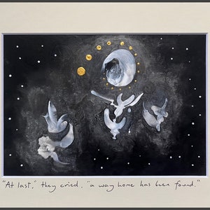 Dipinto originale di Mike Russell. "Finalmente", gridavano, "è stata trovata la strada verso casa".