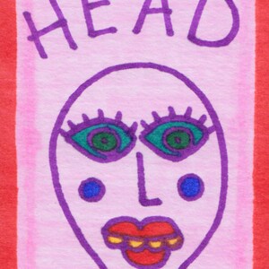 Pequeño arte de Jay Snelling. Arte forastero Brut. Minidibujo. ACOE. ATC. Cabeza... Pequeña pieza de arte original.