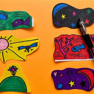 6er Set ORIGINAL Kunst Meer/Himmel/Landschaft Aufkleber. Handgemachte, einzigartige Aufkleber. Outsider Art Brut von Jay Snelling. Einzigartiges Geschenk
