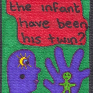 Kleine Kunst von Jay Snelling. Außenseiter Art Brut. Mini Zeichnung. ACEO. ATC. Oder könnte das Kind sein Zwilling gewesen sein? Kleine Originalkunst