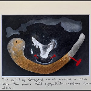 The Spirit Of Granny&#39;s Cosmic Pin-Cushion Rose Above The Pain. And Sympathetic Creatures Drew Close. Original Painting by Mike Russell