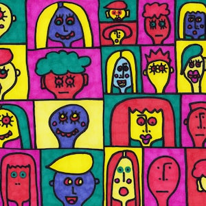 Original Art by Jay Snelling. Outsider Art Brut. Friends. Unframed