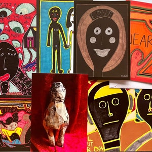 Liebe Themen POSTKARTEN, Grußkarte und signierte Kunstdrucke. Volkskunst Sammlerstück Illustration Geburtstag Geschenke Weird Stuff Housewarming