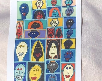 Odd Folk Sticker – Vinyl Art Sticker by Jay Snelling | Quirky Outsider Faces for Laptops, Journals, Gifting