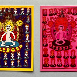 Jeu de cartes postales d'art - bouddhas en méditation, format A6, petits tirages outsider, art brut, cartes postales. Zen. Pleine conscience. Jay Snelling