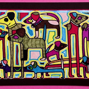 Colourful Dogs Postcard – A6 Art Print by Jay Snelling | Bright Dog Illustration, Outsider Art Mini Print