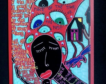 Outsider Art Brut Signed Art Print, Feminine Colourful Drawing Print, Feminist Print, Unusual Wall Art Print, Strange Poster. Secret Santa