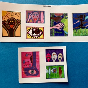 Eclectic Collection: Set of Eight Outsider Art Stickers by Jay Snelling - Art Brut Showcase
