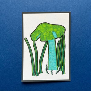 Postal Art - Cogumelo Solitário, Tamanho A6, Impressão Small Outsider, Art Brut, Postal. Fungos e Natureza. Jay Snelling