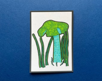 Art Postcard - Solitary Mushroom, A6 Size, Small Outsider Print, Art Brut, Postcard. Fungi and Nature. Jay Snelling
