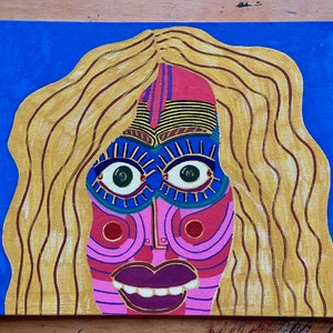 Bold Outsider Art Face Painting on Canvas Board – Original Signed Artwork by Jay Snelling