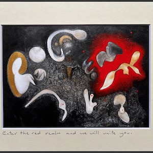 Dipinto originale – Entra nel regno rosso e ti uniremo. / Opera di Mike Russell / Grafite e acrilico su carta