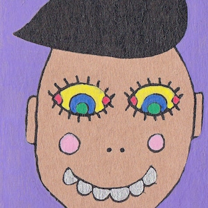 Petite oeuvre de Jay Snelling. Art brut brut. Mini tableau. ACEO. ATC. J'aime mes dents en argent... Petite oeuvre d'art originale.