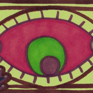 Pequeño arte de Jay Snelling. Arte forastero Brut. Minipintura. ACOE. ATC. Ojo grande... Pequeña pieza de arte original.