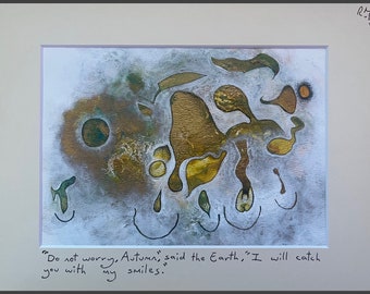 Original Drawing / Painting by Mike Russell. "Do Not Worry, Autumn," The Earth Said, "I Will Catch You With My Smiles."