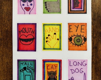 Set of Nine Art Brut Stickers by Jay Snelling - Outsider Art Exhibition Collection