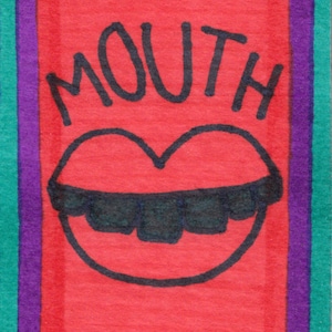 Pequeño arte de Jay Snelling. Arte forastero Brut. Minidibujo. ACOE. ATC. Boca... Pequeña pieza de arte original.