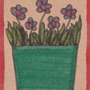 Tiny Art von Jay Snelling. Außenseiter Art Brut. Mini Zeichnung. ACEO. ATC. Meine kleine Zimmerpflanzenfreundin ... kleines Originalkunstwerk.