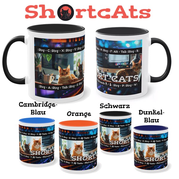 Shortcut Checkliste Tasse Tee Kaffee Lustige Katzen Abteilung Geschenk für Homeoffice Arbeit Büro Technik Job Katzenliebhaber Cats Kittycuts