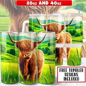 Highland Cow Tumbler Wrap PNG Design 20 oz Skinny Tumbler , Highland Cow 40oz Tumbler Wrap PNG Design, Instant Digital Download
