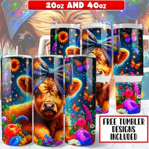 Highland Cow Tumbler Wrap PNG Design 20 oz Skinny Tumbler , Highland Cow 40oz Tumbler Wrap PNG Design, Instant Digital Download