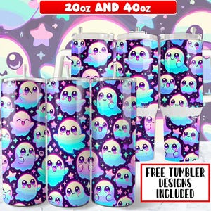 20oz & 40oz Cute Ghost Halloween Tumbler Wrap PNG Design, Halloween 40 oz Tumbler Wrap and 20 oz Skinny Tumbler Wrap Sublimation Design