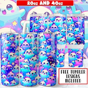 20oz & 40oz Cute Ghost Halloween Tumbler Wrap PNG Design, Halloween 40 oz Tumbler Wrap and 20 oz Skinny Tumbler Wrap Sublimation Design