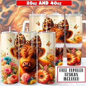 Highland Cow Tumbler Wrap PNG Design 20 oz Skinny Tumbler , Highland Cow 40oz Tumbler Wrap PNG Design, Instant Digital Download