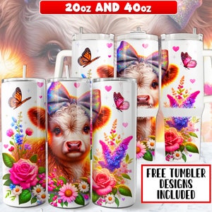 Highland Cow Tumbler Wrap PNG Design 20 oz Skinny Tumbler , Highland Cow 40oz Tumbler Wrap PNG Design, Instant Digital Download