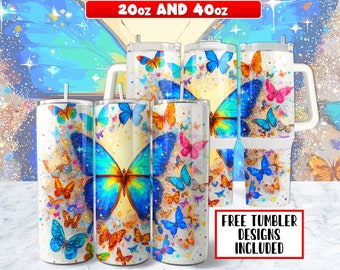 Butterfly Tumbler Wrap PNG Design 20 oz Skinny Tumbler, Butterfly 40oz Tumbler Wrap PNG Design, Instant Digital Download