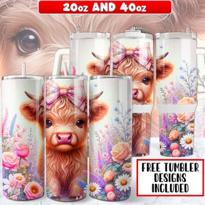 Highland Cow Tumbler Wrap PNG Design 20 oz Skinny Tumbler , Highland Cow 40oz Tumbler Wrap PNG Design, Instant Digital Download
