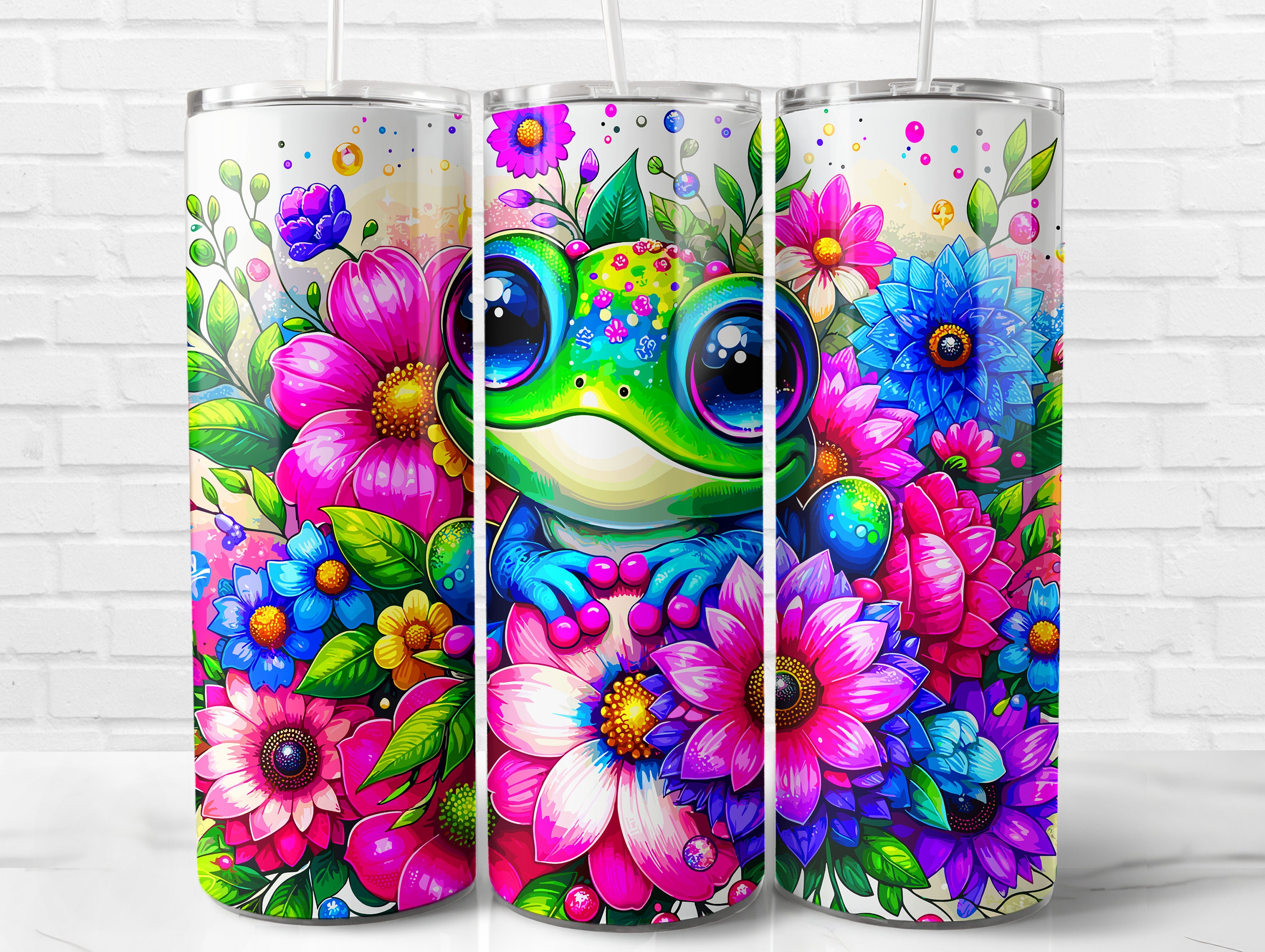 Frog Tumbler Wrap PNG Design 20 Oz Skinny Tumbler, Floral, Flowers Frog ...