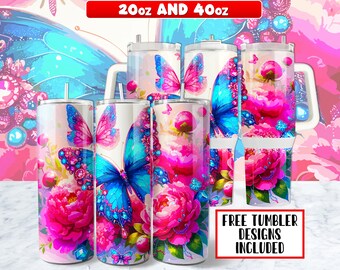 Butterfly Tumbler Wrap PNG Design 20 oz Skinny Tumbler, Butterfly 40oz Tumbler Wrap PNG Design, Instant Digital Download